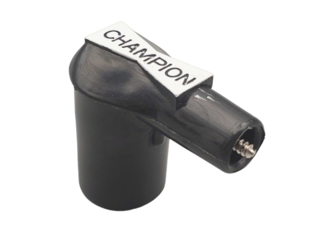 プラグキャップ (抵抗付き)、CHAMPION 製 (ロゴ有り)、ライトアングル形状、プラグコードネジ差込み